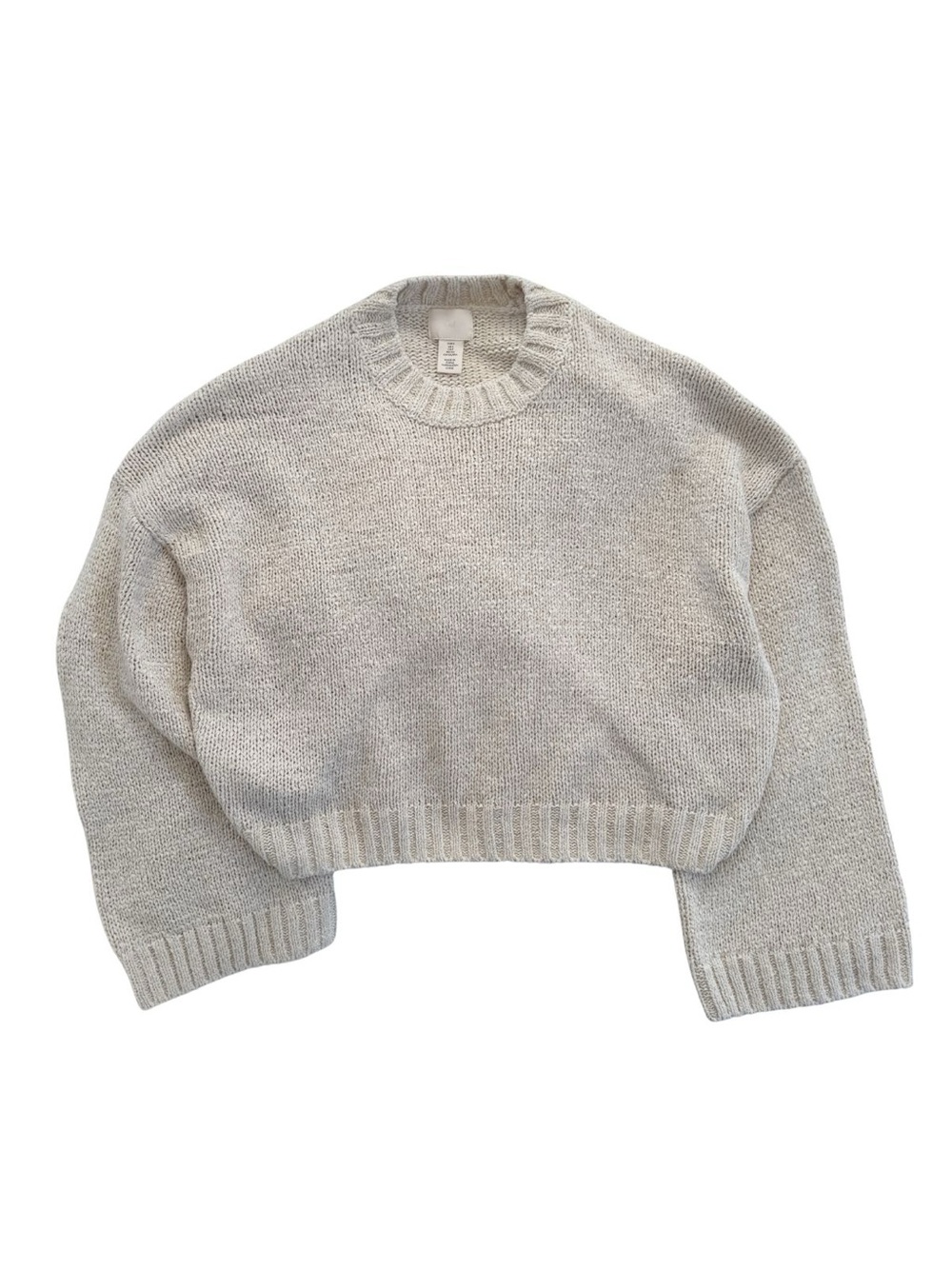 H&M Cropped Knit Sweater Oatmeal Boho Wide Sleeves